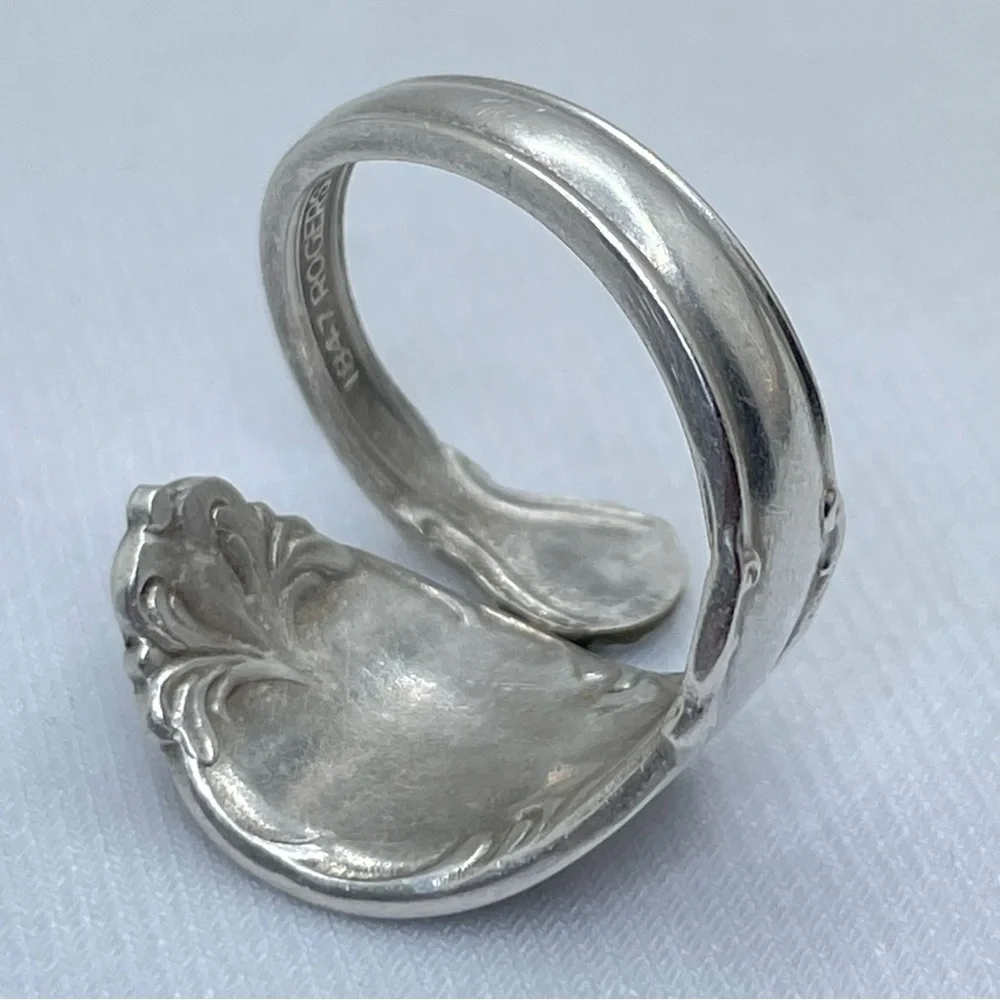 Vintage Spoon Stainless Steel Floral Scroll Wrap Ring Boho Modern Handmade Sz 7